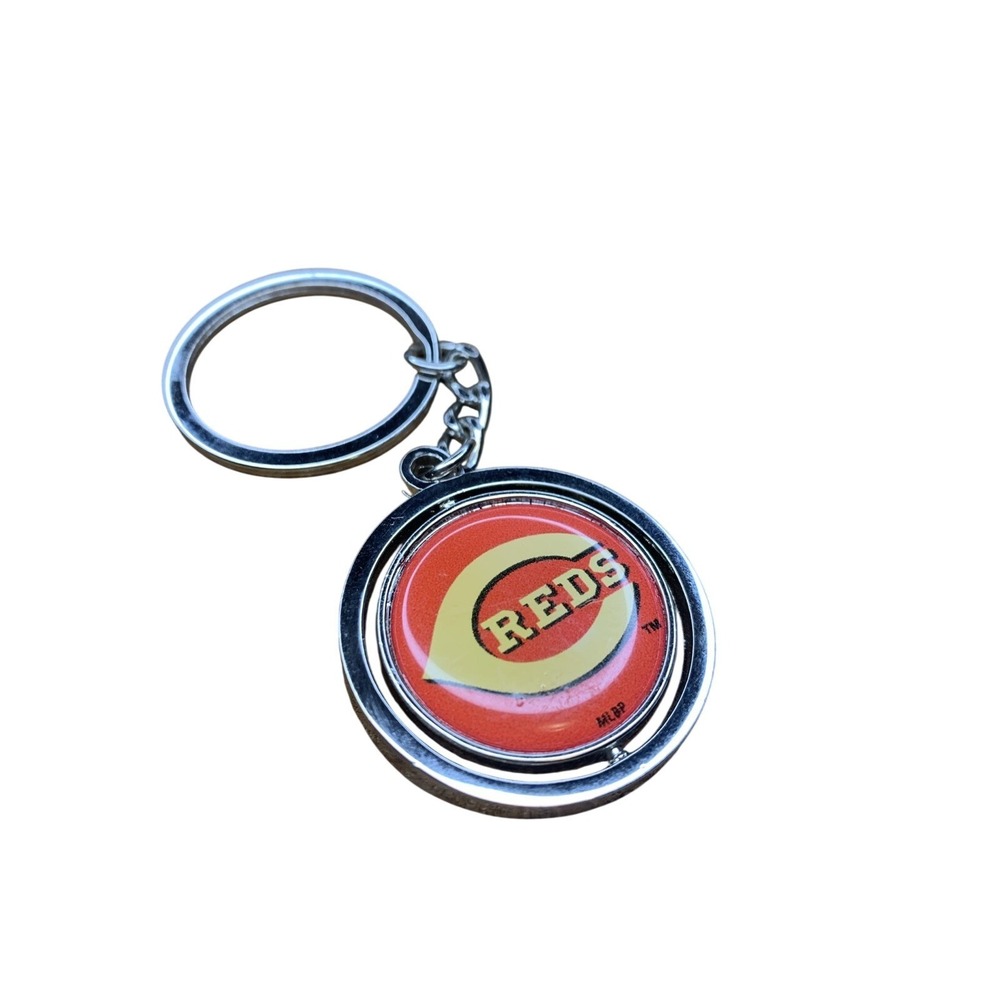 Cincinnati Reds MLB Spinning Keychain Silver Tone‎ Double Sided Baseball Logo
